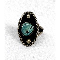 Native American Navajo Silver Turquoise Ring, 6.5