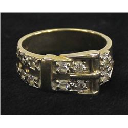 Diamonique 10KT and CZ Buckle Ring, Size 8.5