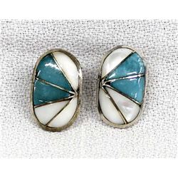 Zuni Silver Turquoise & Mother of Pearl Earrings