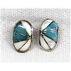 Image 1 : Zuni Silver Turquoise & Mother of Pearl Earrings
