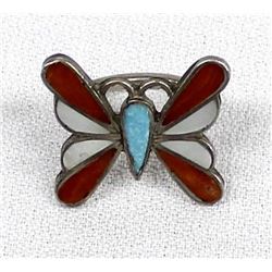 Native American Zuni Sterling Inlay Butterfly Ring
