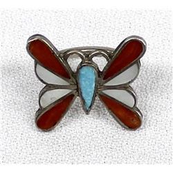 Native American Zuni Sterling Inlay Butterfly Ring