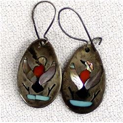 Vintage Zuni Sterling Inlay Bird Earrings