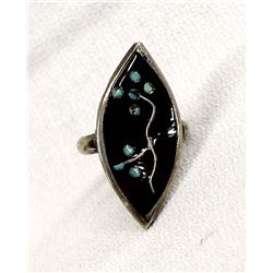 Native American Zuni Sterling Inlay Flower Ring