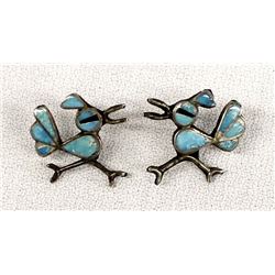 Zuni Sterling Turquoise Roadrunner Earrings