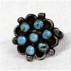 Native American Zuni Silver Turquoise Ring, Sz 6.5