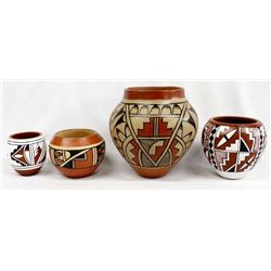 4 Native American Jemez Polychrome Pottery Jars