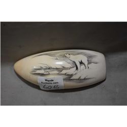 Large Whalestooth  Scrimshaw depicting Polar Bear on ice flow