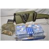 Image 1 : Lot of Two Items : Small Green Metal Military Ammo Can : with three .8 MM Belts, one starter belt, a