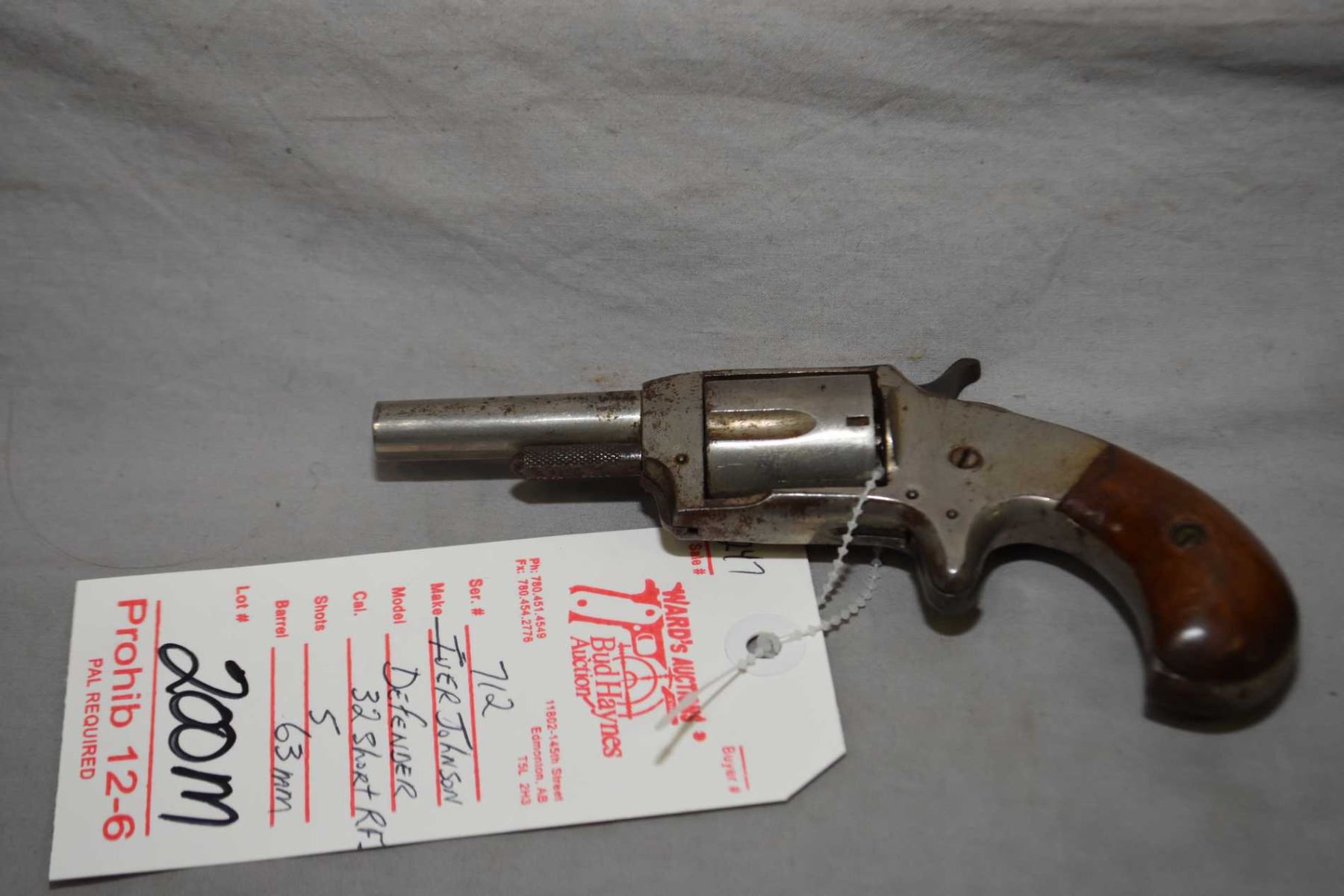 Prohib 12 - 6 Iver Johnson Model Defender .32 Short Rimfire Cal 5 Shot ...