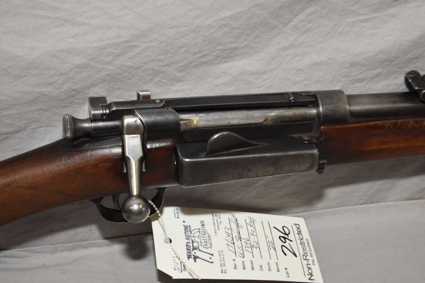 U.S. Springfield Model 1898 .30 - 40 Krag Cal Bolt Action Rifle w/ 22 ...
