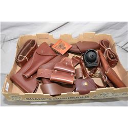 Large Tray Lot : Five RCMP Flap Style Holsters [ two appear as new ] - Three Belts [ two appear as n