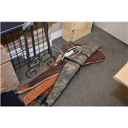 Bundle Lot : Five Gun Cases [ one is very poor ] & leather bull whip