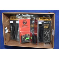 Box Lot : Browning Mags etc. Box Lot : Five New in Pkg Brown 1911 .22 Cal Mags - Two New in Pkgs Rug