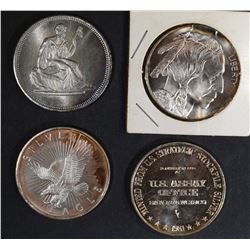 4-DIFFERENT ONE OUNCE .999 SILVER ROUNDS