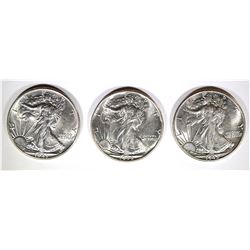 1943, 44 & 45 WALKING LIBERTY HALF DOLLARS CH BU