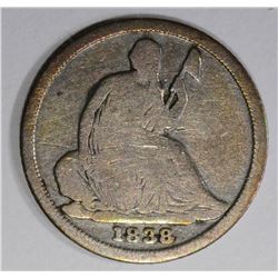 1838-O NO STARS SEATED LIBERTY HALF DIME