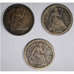 3 SEATED LIBERTY HALF DIMES:  1851-O G,