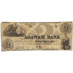 1863 $2 Agawam Bank, Springfield, MA Obsolete Bank Note