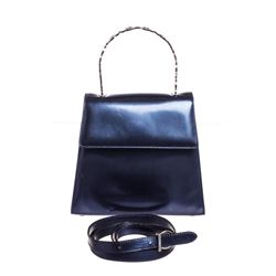Salvatore Ferragamo Metallic Blue Patent Leather Gancini Top Handle Satchel Bag