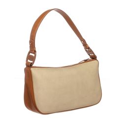 Salvatore Ferragamo Beige Brown Canvas Leather Shoulder Bag