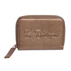 Bvlgari Metallic Bronze Leather Mini Zip Coin Wallet