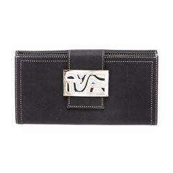 Fendi Black Canvas Leather Trim Long Wallet