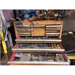 RED WESTWARD TOOLBOX WITH CONTENTS AND POWER TOOLS