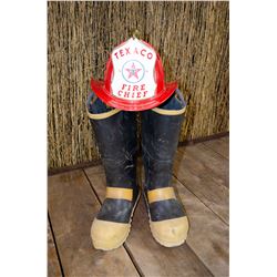 Authentic Firemans boots and Texaco helmet