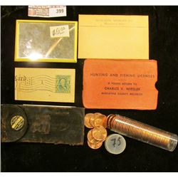 Small leather Billfold with pin-back "David Bogard Clothier Muscatine, Iowa"; Hunting and Fishing Li