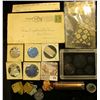 Image 1 : "Obsolete Coin Set" plastic case; old Post card of Lady displaying quilt; 1911 Muscatine, Ia. Home C