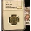 Image 1 : 1944 P Silver World War II Nickel. NGC slabbed "MS 65 5FS".