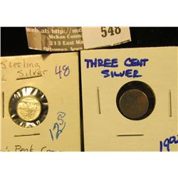 Sterling Silver Pike's Peak Commemorative Coin And Silver Three Cent Piece