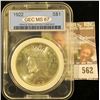 Image 1 : 1922 Peace Dollar Graded Ms 67 By Gec