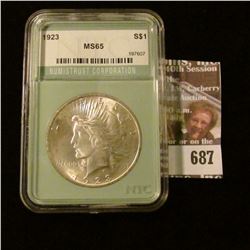 1923 Peace Dollar Slabbed And Graded Ms 65