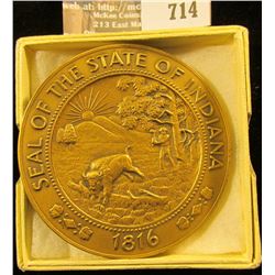 1966 Two Inch Bronze High Relief Medal With The Seal Of Indiana On One Side And Indiana's Sesquicent