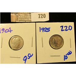 1925 Mercury Dime And 1904 Barber Dime