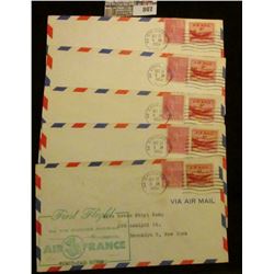 Pack of (5) First Flight Air France, 5 complete envelopes. 1953.