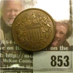 1865 U.S. Two Cent Piece, Brown AU.