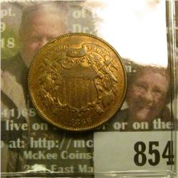 1866 U.S. Two Cent Piece, Red-Brown AU.