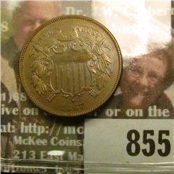 1867 U.S. Two Cent Piece, Brown AU.