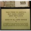 Image 2 : 989 _ 1992 RW # 59, Fifteen-Dollar U.S. Department of Agriculture Migratory Bird Hunting Stamp, unsi