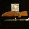 Image 1 : 1122 _ Western Sheath Knife with sheath & 3" blade, banded black and red bands with Stag horn and al