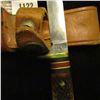 Image 3 : 1122 _ Western Sheath Knife with sheath & 3" blade, banded black and red bands with Stag horn and al