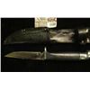 Image 1 : 1128 _ Western Sheath Knife with sheath & 3 1/4" blade, banded black with silver-colored bands and a