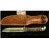 Image 1 : 1129 _ Western Sheath Knife with sheath & 4 7/8" blade, black and red bands with layered leather han