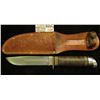 Image 2 : 1129 _ Western Sheath Knife with sheath & 4 7/8" blade, black and red bands with layered leather han