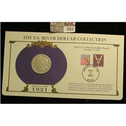 1217 _ 1921 San Francisco Mint Morgan Silver Dollar in a special protected cover with post marked co