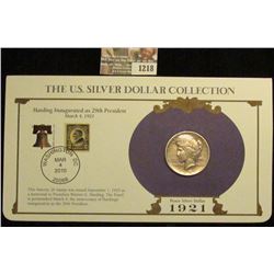 1218 _ 1921 Philadelphia Mint U.S. Peace Silver Dollar, Fine, in a special protected cover with post