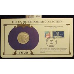 1219 _ 1922 Philadelphia Mint U.S. Peace Silver Dollar in a special protected cover with post marked